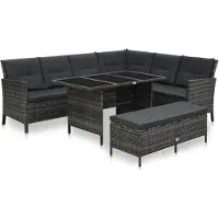 Syfax Salon de jardin 3 pcs avec coussins Résine tressée Gris