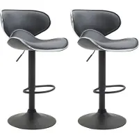 BellaFurn set de 2 tabourets de bar - Tabouret haut - Position assise confortable, similicuir | Couleur : gris | Couleur de base : noir