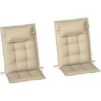 SUCCESS COURIER Lot de 2 coussins de chaise longue hydrofuges, 116 x 50 x 5 cm, beige, polyester 180 g/m², capitonnage à boutons, 6 sangles de fixation, appui-tête amovible