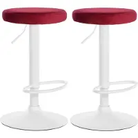 BellaFurn set de 2 tabourets de bar - tabouret de cuisine - rembourrage en velours, confort réglable | Couleur : rouge | Base du matériel : métal blanc mat