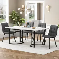 UnboxG Ensemble de Salle à Manger 5 Pièces, Table de Cuisine Modern 140x80 cm AVEC 4 Chaises, Pieds Métalliques Noirs, Plateau MDF Blanc.