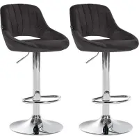 BellaFurn set de 2 tabourets de bar en velours - velours - hauteur réglable, pivotant à 360 degrés | Couleur : noir | Matériau base : métal chromé