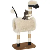 PawHut Arbre à chat 98 cm avec poteaux à griffer, tunnel et balle, marron clair