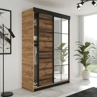 KIER FURNITURE Armoire à glissières LAMARO avec miroir, armoire chambre à coucher, 138x205x59cm