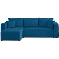 Best Mobilier Topaze - canapé d'angle réversible - 4 places - convertible avec coffre - en velours côtelé , Bleu Ardoise