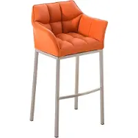 BellaFurn Damaso Barhocker - Tabouret haut - Dossier confortable piqué - Rembourrage en similicuir | Couleur : Orange | Couleur de base : inox