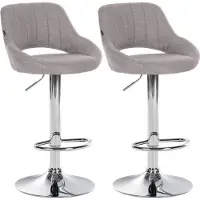 BellaFurn set de 2 tabourets de bar - Tabouret de bar - Réglable en hauteur avec fonction rotation 360° | Couleur : Gris | Matériau base : métal aspect chrome