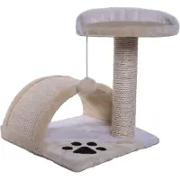 Lionto Arbre à chat compact, petit arbre à chat avec balle de jeu, arche à gratter & plateforme d'observation, peu encombrant, hauteur 43 cm, beige/blanc