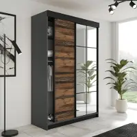 KIER FURNITURE Armoire à glissières LAMARO avec miroir, armoire chambre à coucher, 138x205x59cm