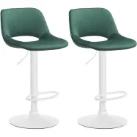 BellaFurn set de 2 tabourets de bar en velours - tabouret de bar - réglable en hauteur & pivotant à 360° | Couleur : vert | Base du matériel : métal blanc mat