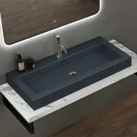 Doporro Lavabo Suspendu Vasque à Poser Gris Noir Mat 100cm Lave Mains Rectangulaire Colossum18 100x48x10cm