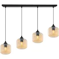 Light11 HOME Lampe à suspendre RIFFLE Noir 4 flammes Verre Cylindre Ambre E27