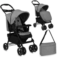 Momi ISLA - Poussette compacte ultralégère pour bébé dès la naissance, réglable avec capote pare-soleil, avec organiseur, chancelière & sac, idéale pour les voyages - Gris