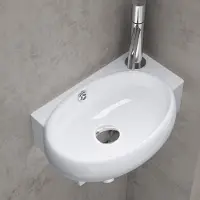 Doporro Lavabo vasque à monter au mur évier, Bruxelles 001L, blanc, traitement anticalcaire, céramique Dimensions: 42 x 28 x 15cm, écartement des perc