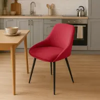 BellaFurn Chaise de salle à manger, chaise de salle à manger, confort spacieux, structure métallique - rembourrage en velours | Couleur : rouge | Matériau châssis : métal noir mat