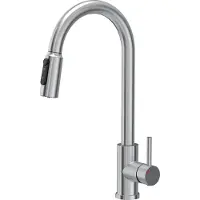 Quadron Robinet de cuisine CINDY Mélangeur à trois voies 360°, couleur : acier, hauteur : 42,5 cm Robinet de cuisine en inox, extractible, robinet pour la cuisine