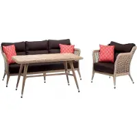 AEA Sofagarnitur Sofa 3 Sitzer Luxuriöse Rattan Moderner Sessel Couchtisch Braun