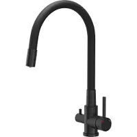 Quadron Robinet de cuisine AGNES Mélangeur à trois voies 360°, Couleur : Pure Carbon, Hauteur : 42,5 cm Robinet de cuisine en inox, Flexible, Robinet pour la cuisine
