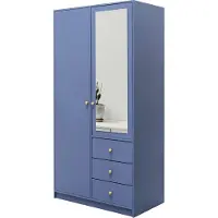 Bettso Armoire à portes battantes Armoire à vêtements avec 2 portes et 3 tiroirs Miroir Armoire penderie Chambre à coucher RAINBOW II 100cm Bleu clair