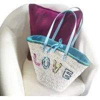 Locker Sac de dame "Love" en jonc de mer avec paillettes, sac de plage, sac à provisions, shopper