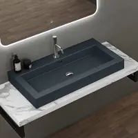 Doporro Lavabo Suspendu Vasque à Poser Gris Noir Mat 90cm Lave Mains Rectangulaire Colossum18 90x48x10cm