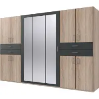 Wimex Armoire Taiga Armoire à portes battantes avec miroir Finition au choix : chêne brut scié / graphite