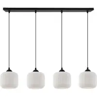 Light11 HOME Lampe à suspendre Riffle Noir 4 flammes avec abat-jour cylindrique blanc E27