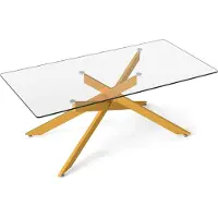Northix Table basse rectangulaire en verre, dorée, 120 x 60 cm
