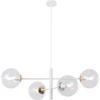 Light11 HOME Suspension Vicenza blanc-doré à 4 ampoules avec abat-jours transparents E14