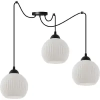 Light11 HOME Lampe à suspendre Spider Riffle Noir 3 flammes avec abat-jour boule blanc E27