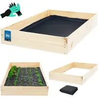 KOTARBAU Carré Potager Bois de Pin 120x80x18 cm Naturel Bac Potager Jardiniere Surelevee Exterieur avec Vlies et Gants à Griffes