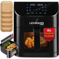 Lehmann Air Fryer 8L, Friteuse sans Huile XXL, Genêtre de visualisation, Cuve graduée, 12 programmes, 1800W, Noir