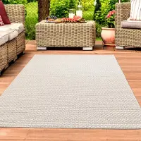 Teppichhome24 Tapis intérieur & extérieur Balcon résistant aux intempéries Tissu plat uni beige Taille - 120 x 170 cm