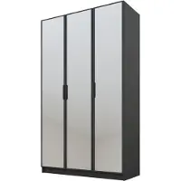 PAWS MÖBEL Armoire basculante graphite 120x52x200 cm, armoire ouverte à trois portes avec miroirs sur les façades, étagères et penderie