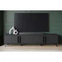 MINIO go for it , meuble bas « HURON », meuble TV 180 cm, 3 portes, système Push-to-Open, pieds en plastique, couleur noir