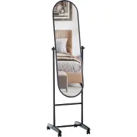 BellaFurn Miroir sur pied ovale - réflecteur libre - Design mobile avec roulettes, métal élégant | Couleur : noir