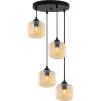 Light11 HOME Lampe à suspendre RIFFLE Noir 4 flammes Verre Cylindre Ambre E27