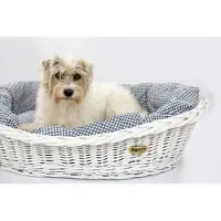 DOTTY Panier en osier blanchi pour chiens Panier Viking avec lit pour chien en coton - Bleu marine avec carreaux -