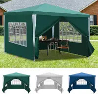 Vigevee Pavillon de jardin 3 x 3 m avec 4 parois latérales, tente portable imperméable avec tiges en spirale, vert