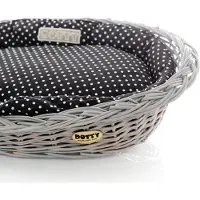 DOTTY Panier en osier gris peint à la main avec lit pour chien en coton - Noir à pois blancs Polka Dots - Lavable & Doux -