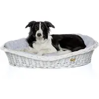 DOTTY Panier en osier blanchi pour chiens Panier Viking avec lit pour chien en coton - Beige avec carreaux -