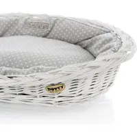DOTTY Panier en osier blanchi pour chiens Panier Viking avec lit pour chien en coton - Gris à pois blancs Polka Dots -