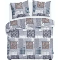 Darymex Parure de lit en flanelle, épaisse et chaude, 200 x 220 cm, 31511-2, gris, patchwork