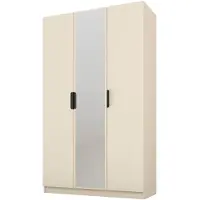 PAWS MÖBEL Armoire beige basculante 120x52x200 cm, armoire ouverte à trois portes avec miroir, avec étagères et cintres