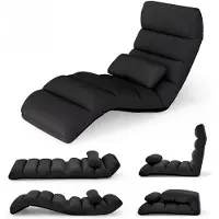 Costway Chaise longue pliable, chaise de sol avec dossier réglable, chaise longue de sol avec fonction sommeil, canapé de sol, fauteuil de sol, noir