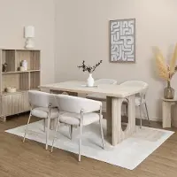 Home Deco Factory Table de Repas - - Pietra - Élégante - Conviviale - Blanc et Beige