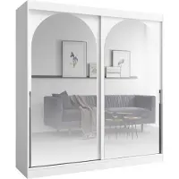 PAWS MÖBEL Armoire coulissante blanche 200x215x65 MONIDO avec miroirs moderne fonctionnelle, armoire de chambre à coucher, cabinet