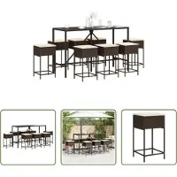 The Living Store 9 pcs. Garden bar set with coussins Braun Poly Rattan