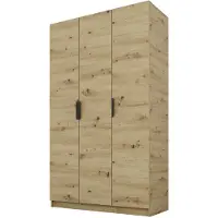 PAWS MÖBEL Armoire Artisan chêne basculante 120x52x200 cm, armoire ouverte à trois portes sans miroir, avec étagères et cintres