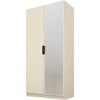 PAWS MÖBEL Armoire beige basculante 100x52x200 cm, armoire ouverte à deux portes avec miroir, avec étagères et cintres